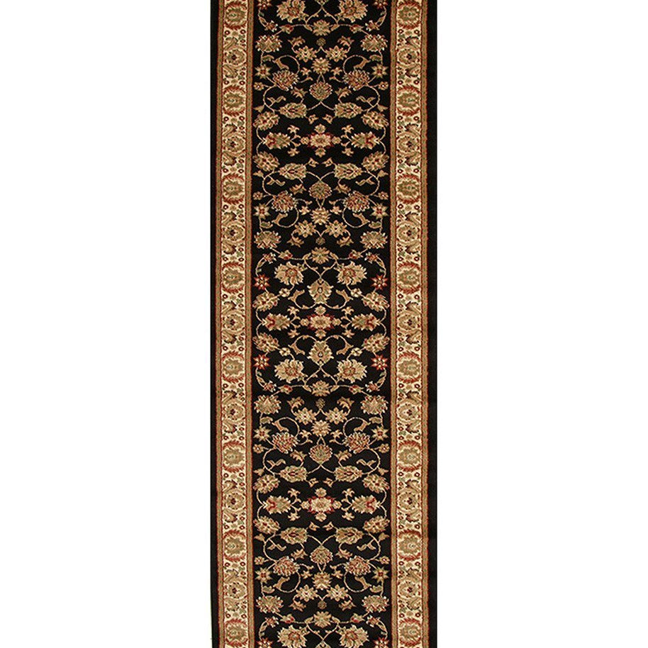 Istanbul Traditional Floral Pattern Runner Rug Black