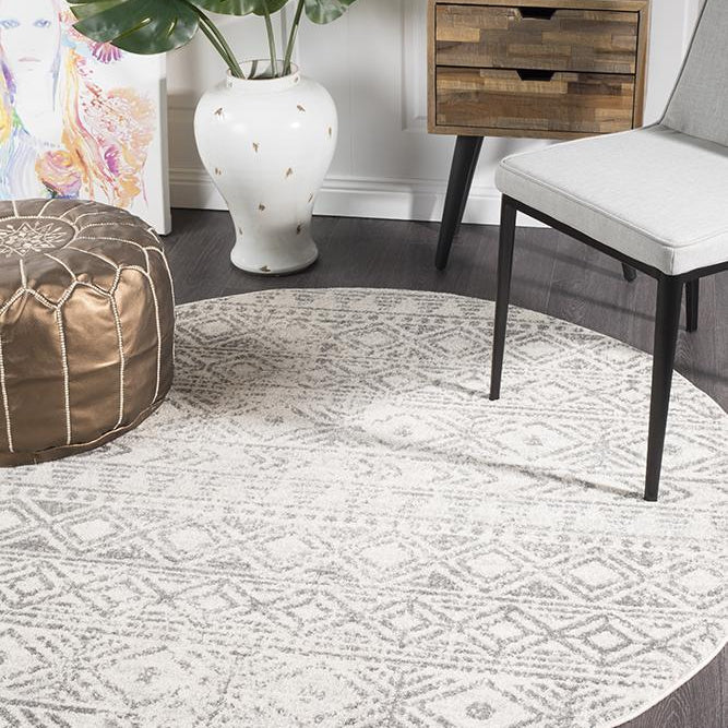 Oasis Ismail White Grey Rustic Round Rug