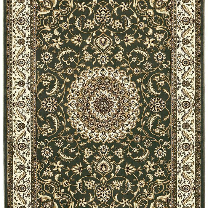 Sydney Collection Medallion Rug Green With Ivory Border