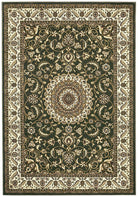 Sydney Collection Medallion Rug Green With Ivory Border