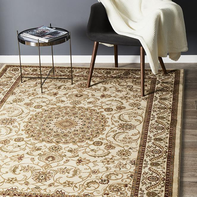 Sydney Collection Medallion Rug Ivory With Ivory Border