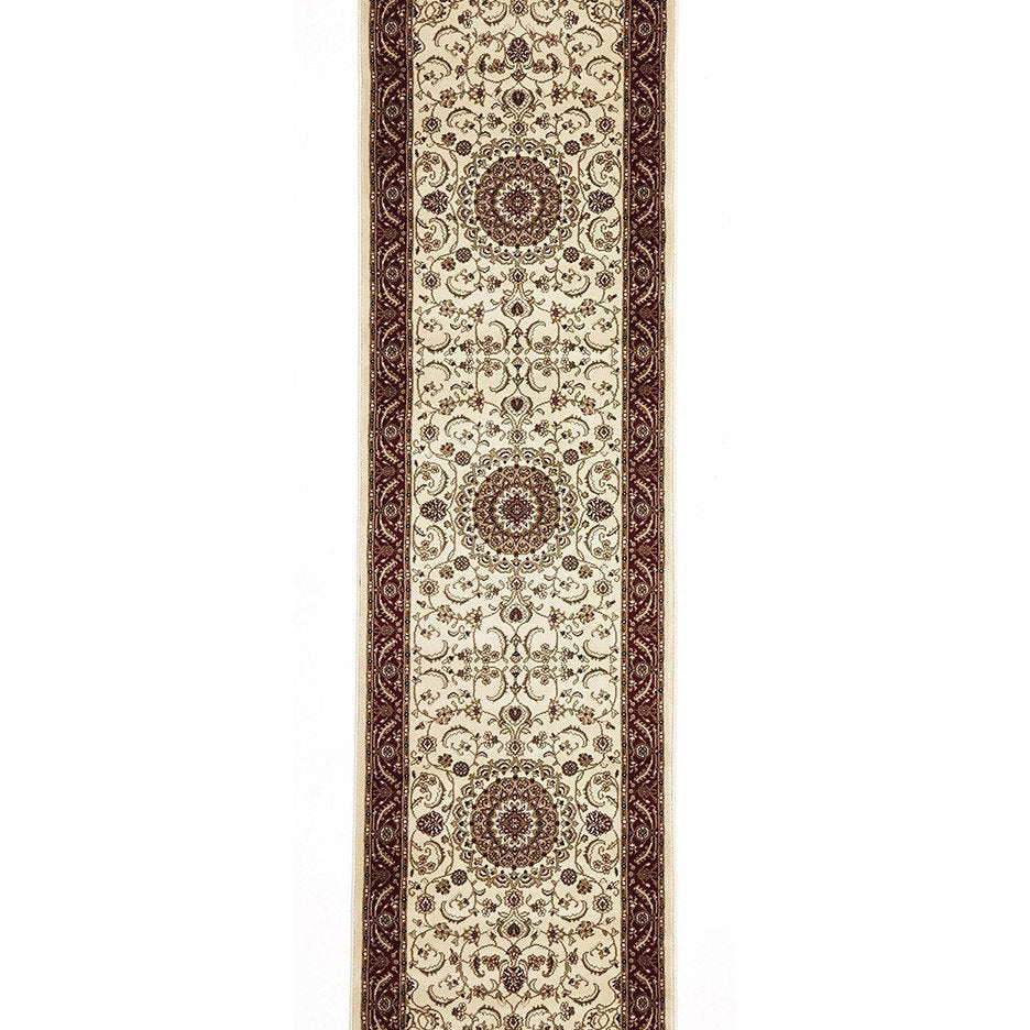 Sydney Collection Medallion Rug Ivory With Red Border