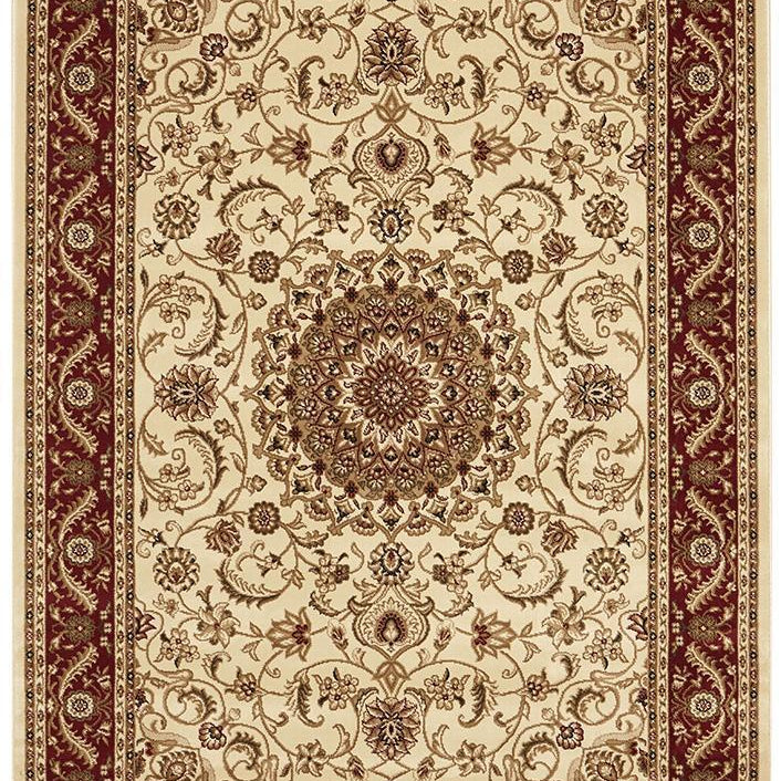 Sydney Collection Medallion Rug Ivory With Red Border