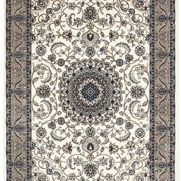 Sydney Collection Medallion Rug White With Beige Border